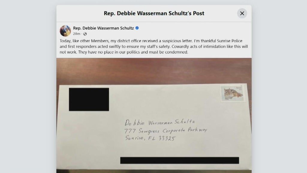 Congresswoman Debbie Wasserman-Schultz targeted by "suspicious envelope" at her Sunrise office — CBS Miami, Wellington Community news