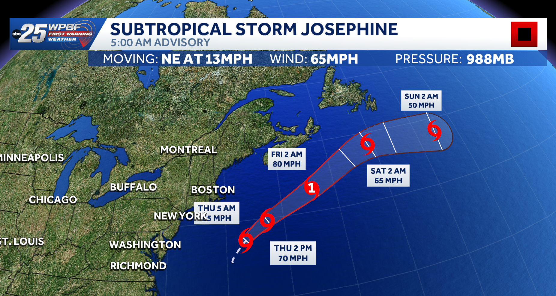 Subtropical Storm Josephine forms off U.S. northeast coast — WPBF West Palm Beach